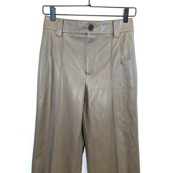 Zara | Taupe Francoise Straight Leg High-Waisted Faux Leather Trouser Pants | XS - Picture 6 of 16